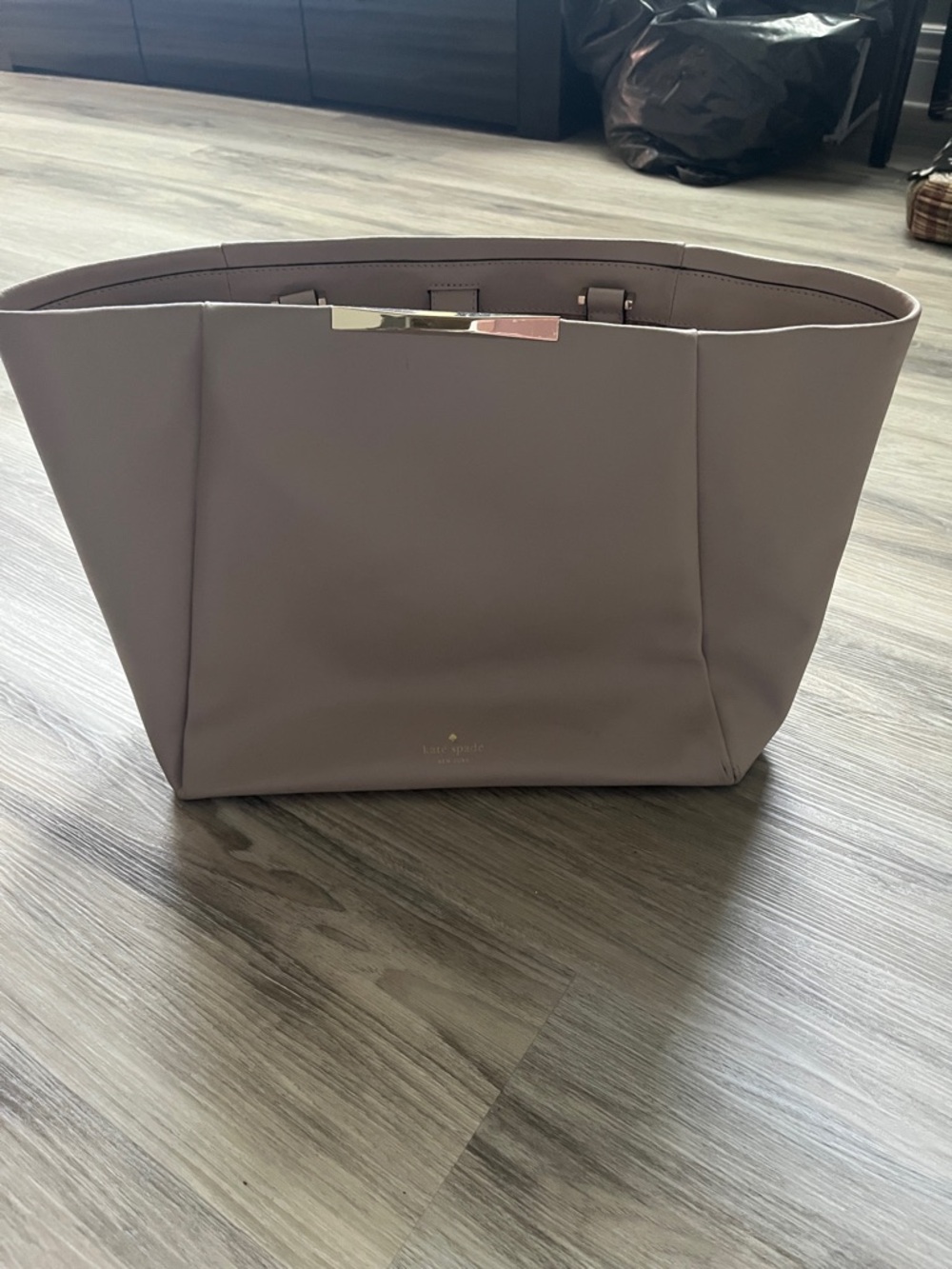 kate spade pale mauve tote with gold trim